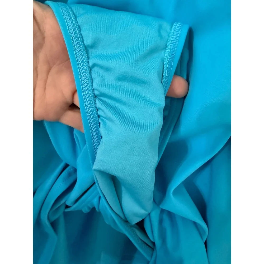 Lands‎ End Womens Turquoise Blue Surplice Wrap Swim Dress Size L 14-16